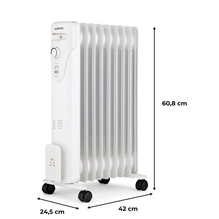 Radiateur bain d’huile électrique - 2000 Watts - OCEANIC - 3 puissances - 9 éléments - Mobile - Blanc