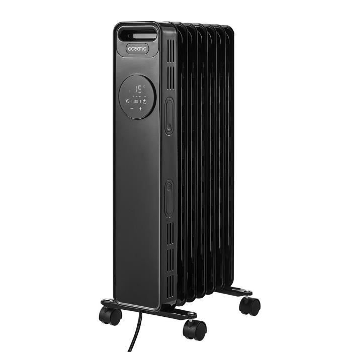 Radiateur électrique à bain d’huile noir OCEANIC 1500W mobile avec télécommande et roues