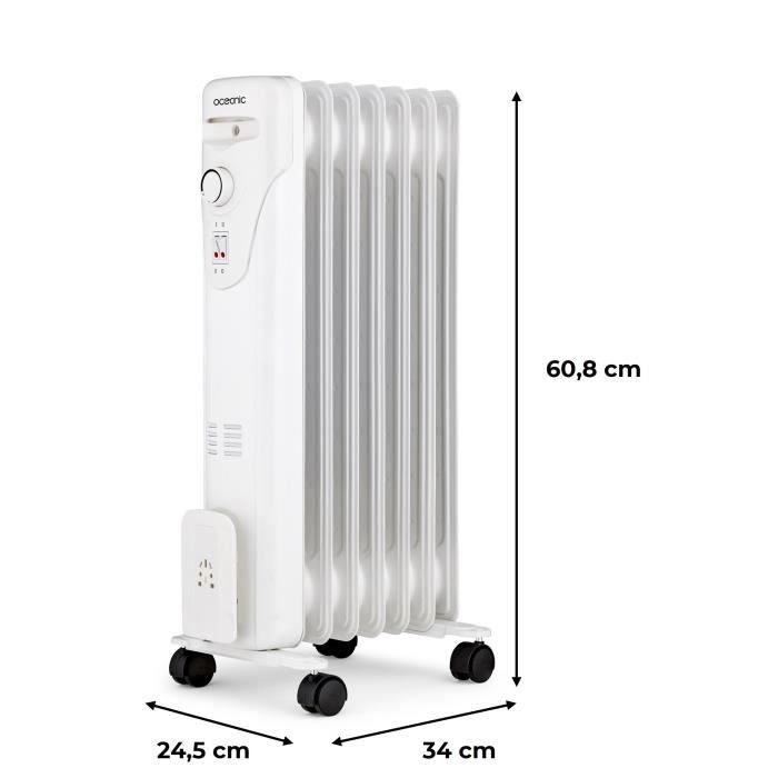 Radiateur électrique bain d’huile 1500W OCEANIC - 3 puissances - 7 éléments - Blanc - Mobile