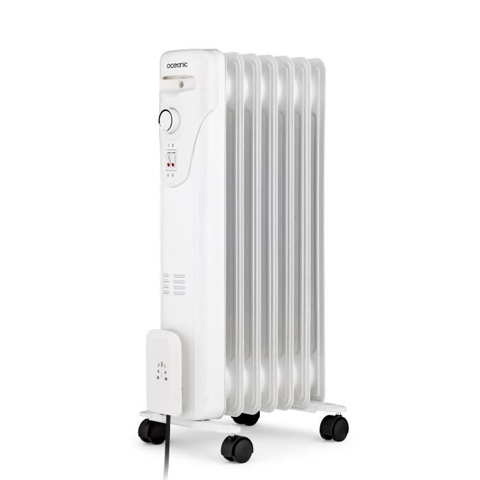 Radiateur électrique bain d’huile 1500W OCEANIC - 3 puissances - 7 éléments - Blanc - Mobile