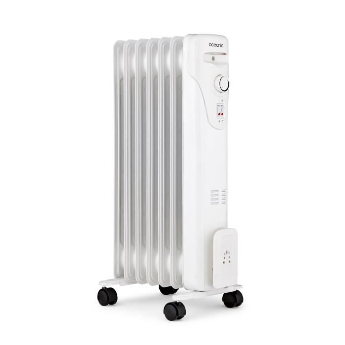 Radiateur électrique bain d’huile 1500W OCEANIC - 3 puissances - 7 éléments - Blanc - Mobile