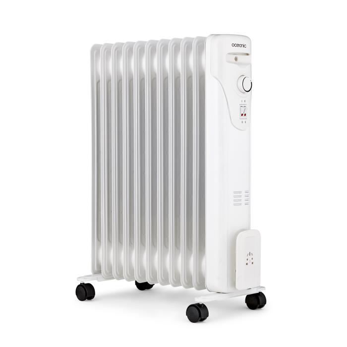 Radiateur électrique bain d’huile 2500W OCEANIC - 3 puissances - 11 éléments - Blanc - Mobile