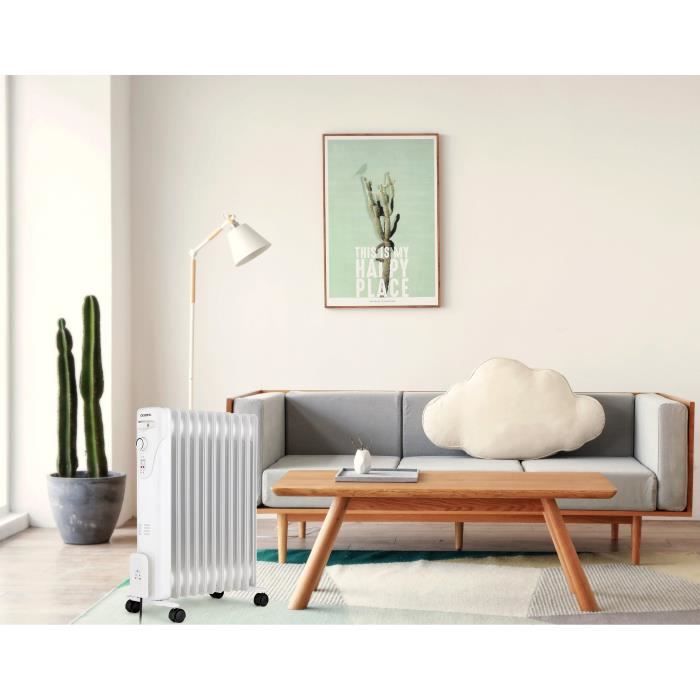 Radiateur électrique bain d’huile 2500W OCEANIC - 3 puissances - 11 éléments - Blanc - Mobile