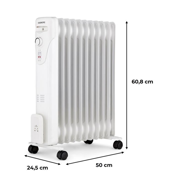 Radiateur électrique bain d’huile 2500W OCEANIC - 3 puissances - 11 éléments - Blanc - Mobile