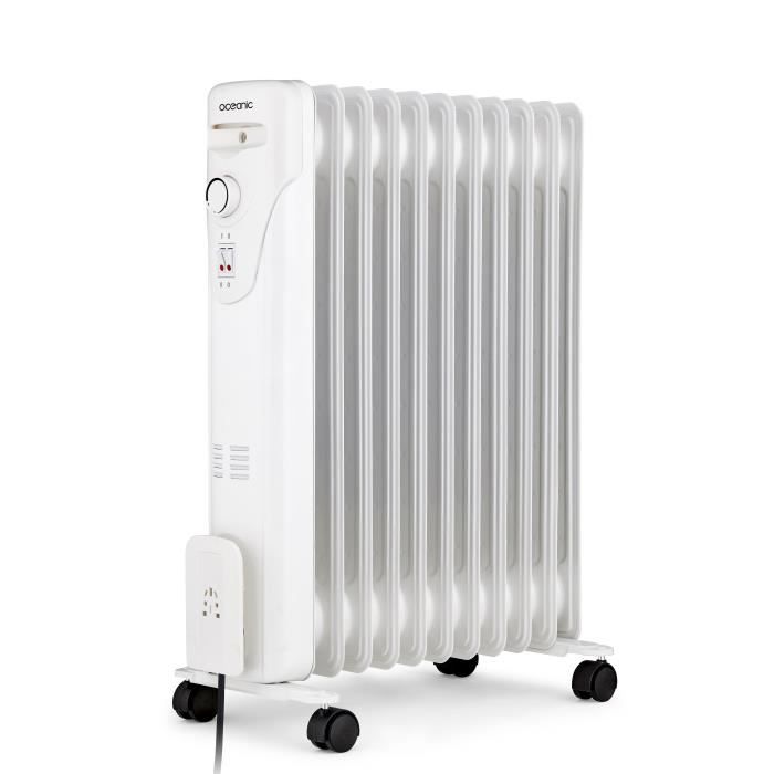 Radiateur électrique bain d’huile 2500W OCEANIC - 3 puissances - 11 éléments - Blanc - Mobile