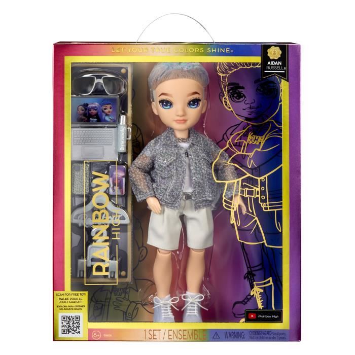 Rainbow High S23 Fashion Doll - Poupée 27 cm Aiden Russel (Amethyste) - 1 tenue 1 paire de chaussures et des accessoires