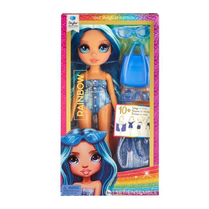 Rainbow High Swim & Style - Poupée mannequin ariculée 27 cm - Skyler (Bleue) - Maillot de bain + Paréo - a partir