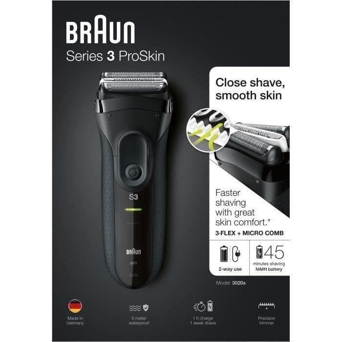 Rasoir électrique BRAUN Series 3 ProSkin 3020s - sans fil - 45 mn