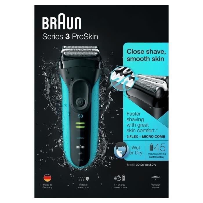 Rasoir électrique BRAUN Series 3 ProSkin 3040s Wet & Dry rechargeable - Bleu