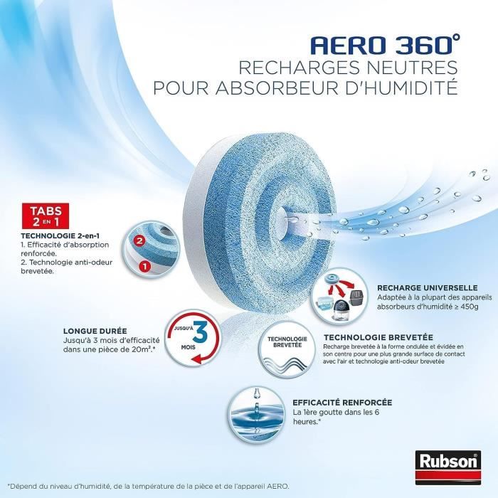 Recharge Aero 360 Neutre pour absorbeur d’humidité RUBSON - Lot de 12 recharges