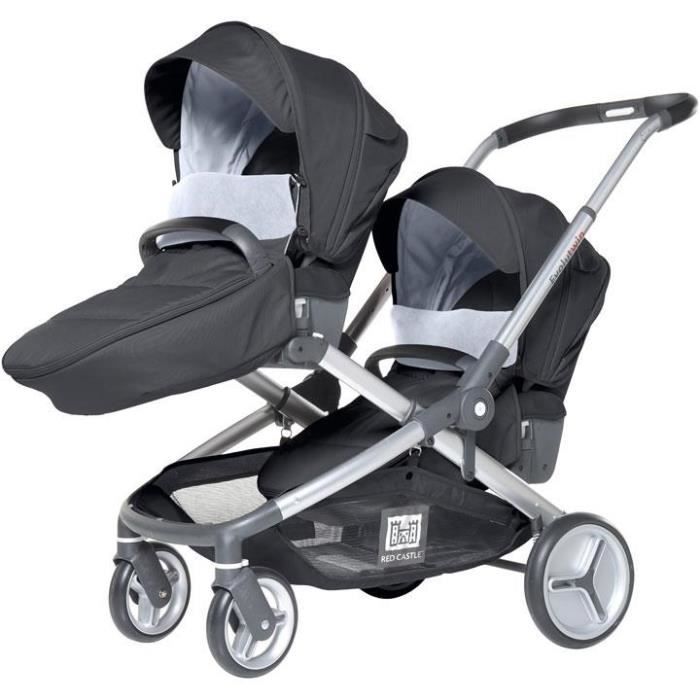 RED CASTLE Poussette double Evolutwin - Des la naissance - Jusqu’a 15kg - Dossier réglable - Noir