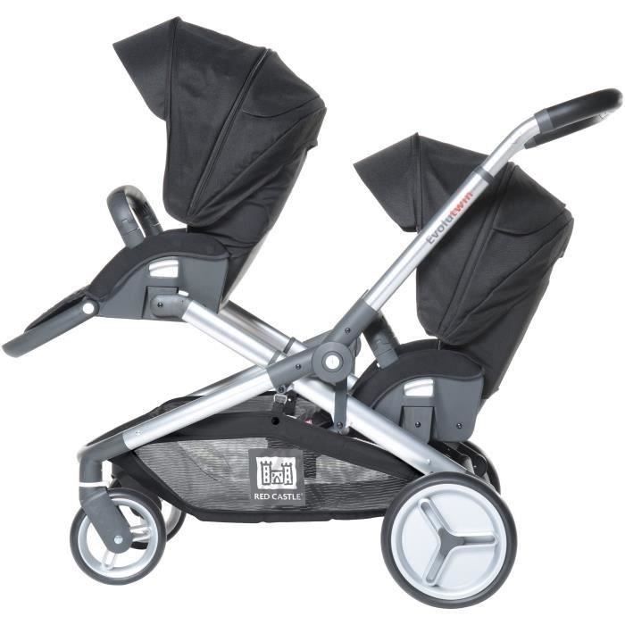 RED CASTLE Poussette double Evolutwin - Des la naissance - Jusqu’a 15kg - Dossier réglable - Noir