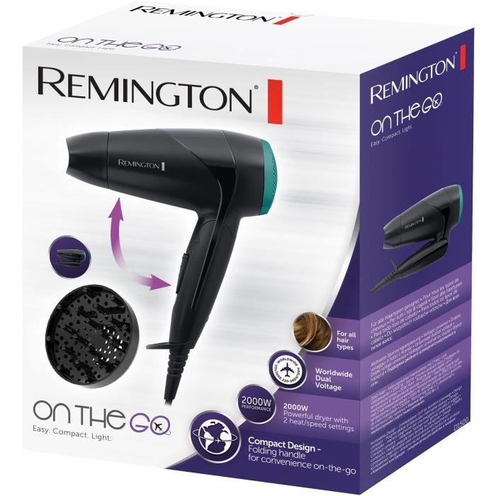 Remington D1500 Seche-Cheveux de Voyage Puissant 2000W On The Go Poignée Pliable Ultra Compact