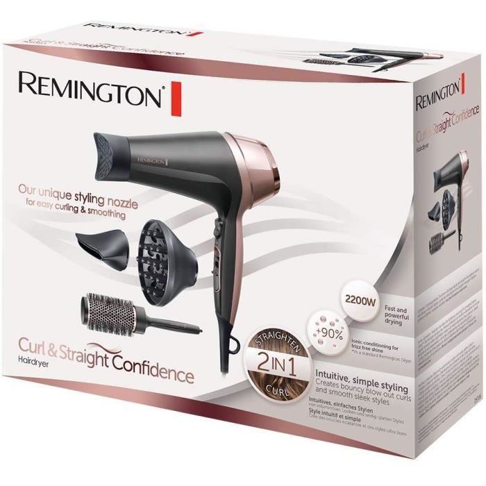 Remington D5706 Coffret Coiffure Seche-Cheveux Ionique Curl Confidence 2200W Brosse 45mm Grille Céramique Léger