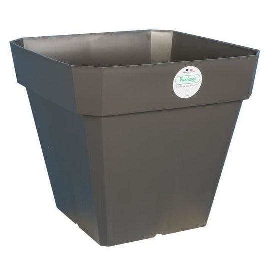 RIVIERA Pot de fleurs carré Soleilla en plastique - 39 x 39 x H 53 cm - 49 L - Gris pailleté RIVIERA