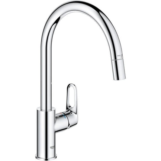 Robinet de cuisine - Chromé - Bec haut en C - Mousseur extractible - Rotation 360° - Limiteur de débit - GROHE Start