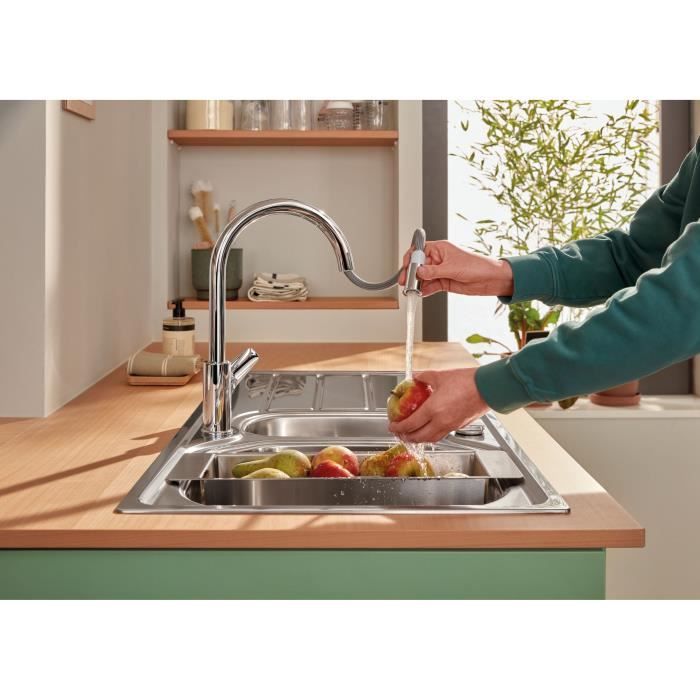 Robinet de cuisine - Mitigeur monocommande évier - Chromé - Bec haut en C - Mousseur extractible - GROHE StartEdge