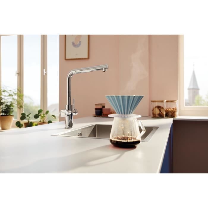 Robinet filtrant de cuisine - Chromé - Filtration de l’eau - Bec haut en L - Rotation 150° - GROHE Blue Pure Minta