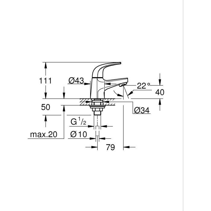 Robinet lave-mains monofluide XS - GROHE Start Curve - Chromé - Economie d’eau