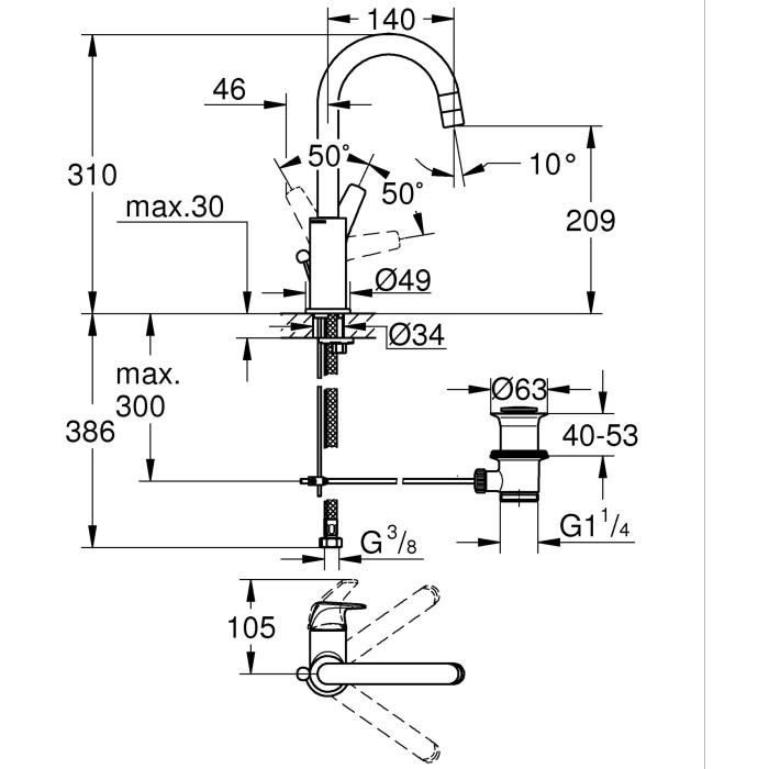 Robinet salle de bains - GROHE Start Flow - Mitigeur monocommande - Taille L - Chromé - Economie d’eau - 23811000