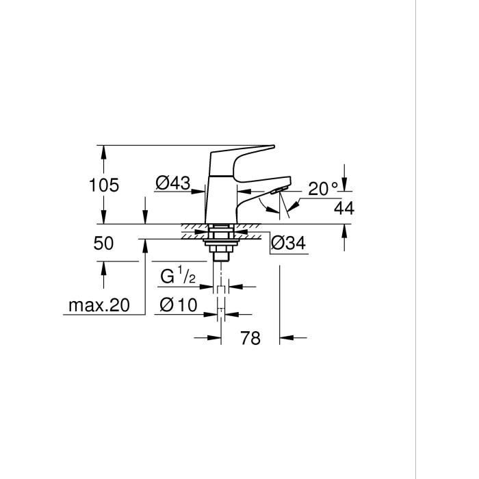 Robinet salle de bains monofluide GROHE Start Flow - Taille XS - Chromé - Economie d’eau