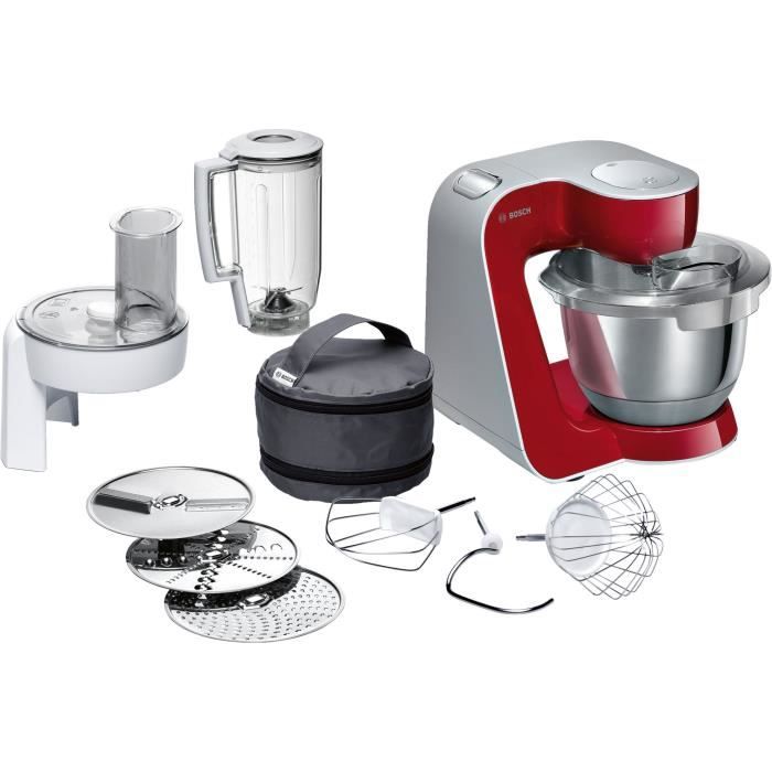 Robot de cuisine - BOSCH Kitchen machine MUM5 - Rouge foncé/silver - 1000W-7 vitesses + pulse - Bol mélangeur inox 3,9L