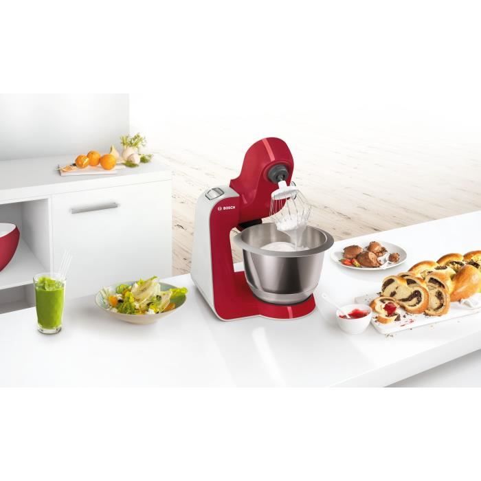 Robot de cuisine - BOSCH Kitchen machine MUM5 - Rouge foncé/silver - 1000W-7 vitesses + pulse - Bol mélangeur inox 3,9L