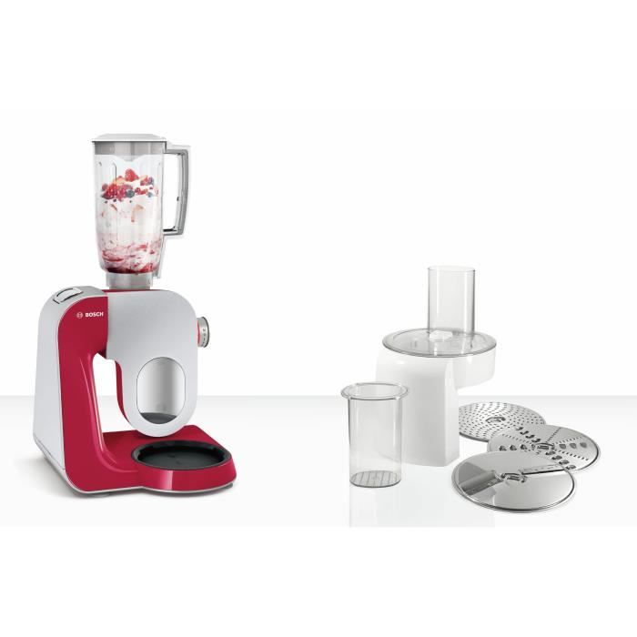 Robot de cuisine - BOSCH Kitchen machine MUM5 - Rouge foncé/silver - 1000W-7 vitesses + pulse - Bol mélangeur inox 3,9L