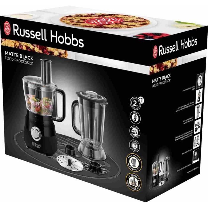 Robot Multifonction - RUSSELL HOBBS - Matte Black 24732-56 - 600 W - Bol 2,5 L - Lames inox - Disque réversible - Noir