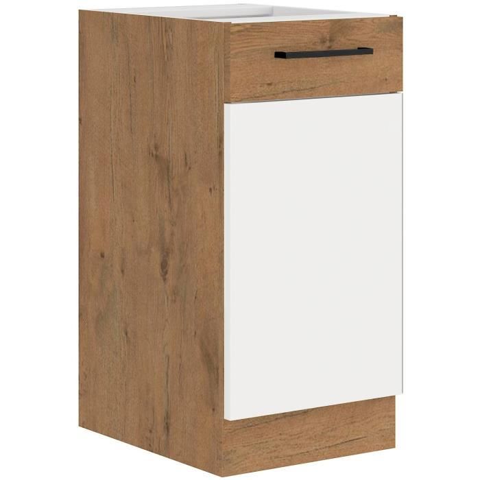 ROCK - Meuble haut - Mélaminé chene Lancelot et Blanc brillant - 40 cm - 1 porte battante