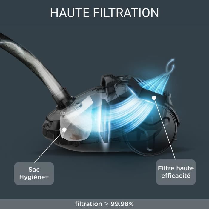 ROWENTA Compact Power Aspirateur avec sac 3 L 900 W max 75 dB(A) Compact Sac Hygiene + Rayon d’action 8,8 m Noir