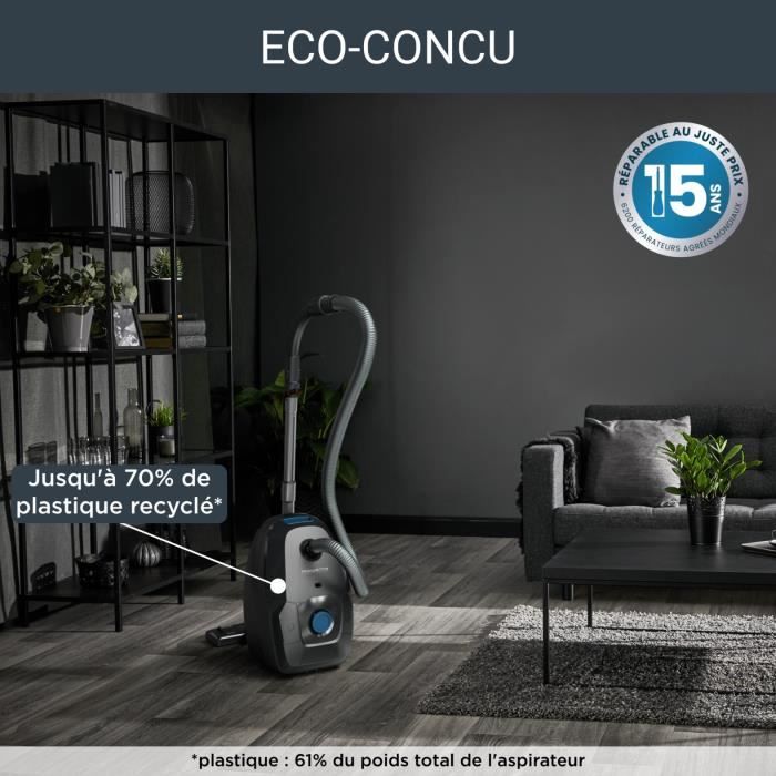 ROWENTA Green Force Max Silence Aspirateur avec sac 4,5 L 900 W max 65 dB(A) Eco-responsable Fabriqué en France Noir