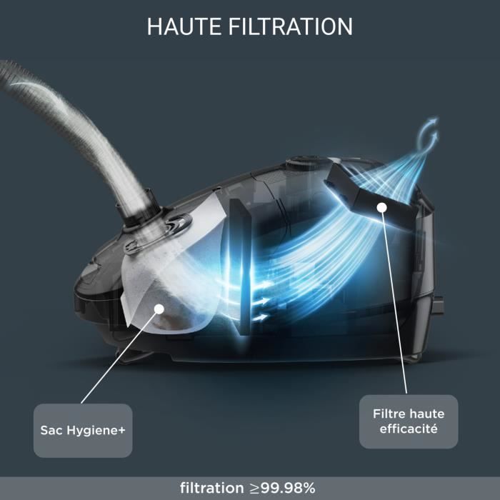 Aspirateur ROWENTA Power XXL Animal avec système de filtration avancé et éclairage bleu