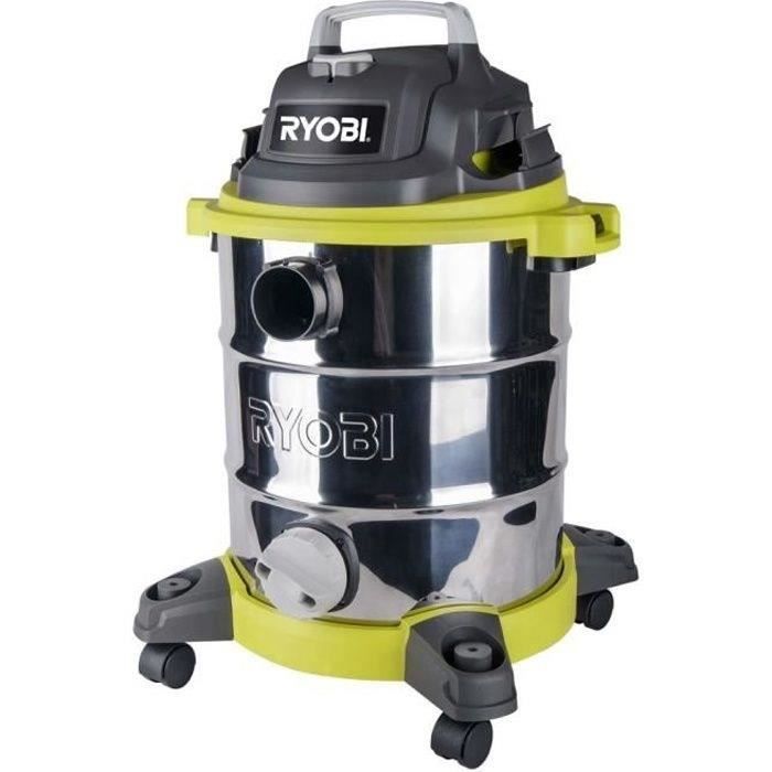 RYOBI - Aspirateur eau & poussiere 1500 W - cuve Inox 30 L - dépression 21,5 kPa + filtre suceur brosse & adapteur