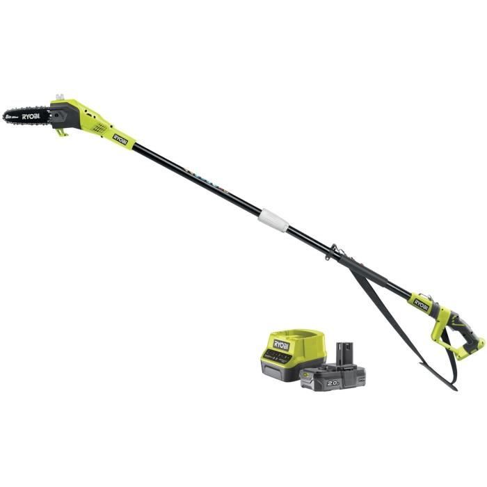 RYOBI - Élagueur sur perche 18V - guide 20 cm - 5,5 m/s - tube d’extension 95 cm fourni - batterie 2,0 Ah & chargeur