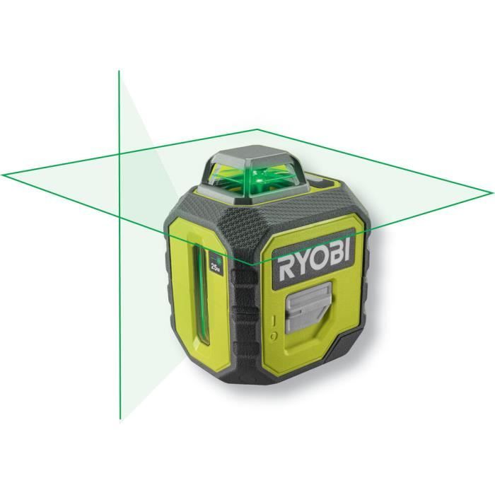 Laser 360° vert RYOBI projetant des lignes horizontales et verticales avec précision