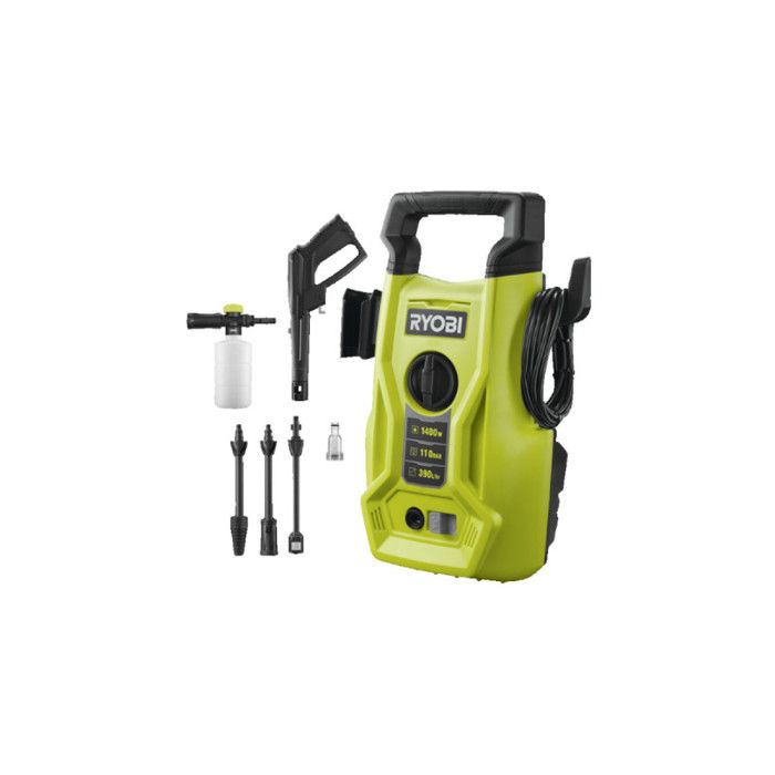 RYOBI - Nettoyeur haute pression 1400 W - 110 bars - 390 L - flexible 5 m PVC - lances vario & turbo - buse détergent