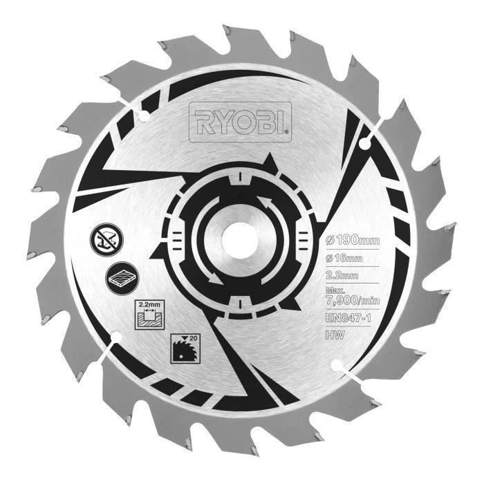 RYOBI - Scie circulaire 1 400 W - 1 lame diam. 190 mm 20 dents 1 guide parallele 1 buse d’aspiration et clé