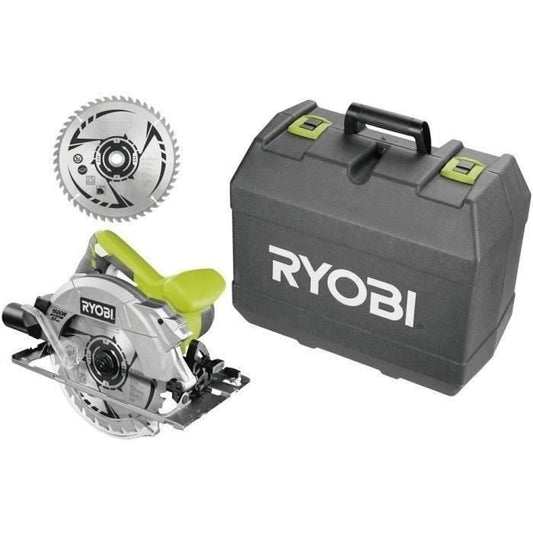 RYOBI - Scie circulaire 1 600 W laser + coffret 2 lames 190 mm 24 & 48 dents guide parallele buse & clé de service