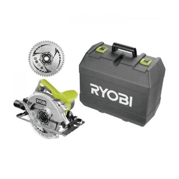 RYOBI - Scie circulaire 1 600 W laser + coffret 2 lames 190 mm 24 & 48 dents guide parallele buse & clé de service