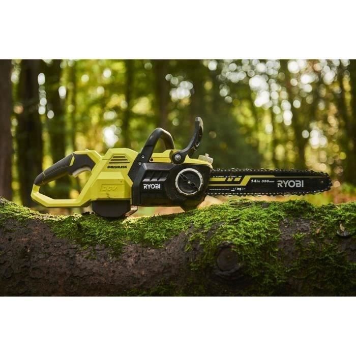 RYOBI - Tronçonneuse 36V MAXPOWER Brushless- guide 35 cm - 21 m/s - tendeur sans outil + batterie 5,0 Ah & chargeur