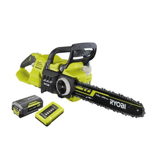 RYOBI - Tronçonneuse 36V MAXPOWER Brushless- guide 35 cm - 21 m/s - tendeur sans outil + batterie 5,0 Ah & chargeur