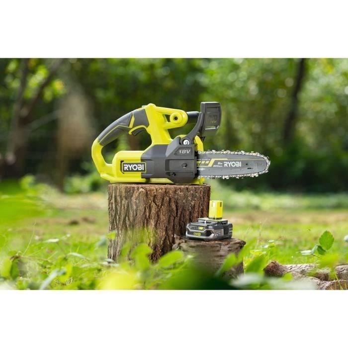 RYOBI - Tronçonneuse compacte 18V ONE + - guide 20 cm - 4,6 m/s - tendeur latéral + batterie 2,5 Ah et chargeur 1,5