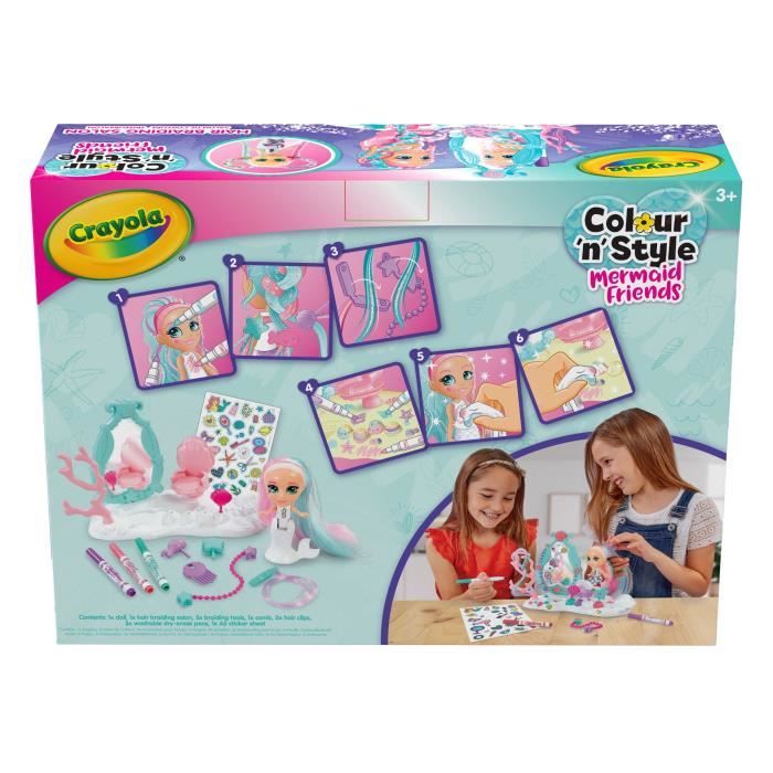 Salon de beauté pour poupée sirene - CRAYOLA - Colour’n’Style - Cheveux longs - Accessoires inclus