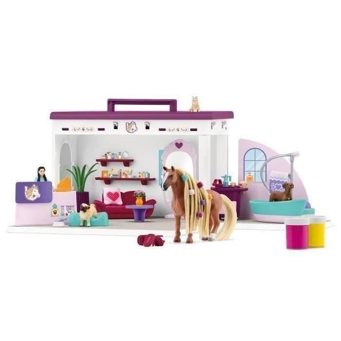 Salon pour Animaux de Compagnie 66 Pieces - Coffret de Jouets avec Figurine Cheval Soigneur Chiots et Accessoires