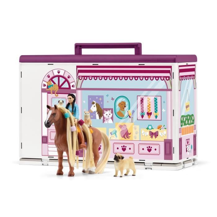 Salon pour Animaux de Compagnie 66 Pieces - Coffret de Jouets avec Figurine Cheval Soigneur Chiots et Accessoires