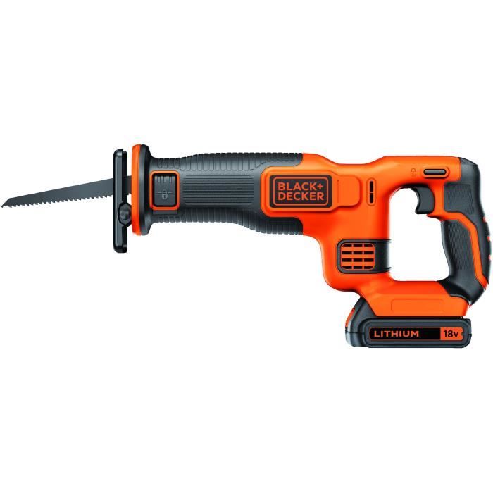 Scie Sabre sans fil BLACK + DECKER - 18V - Débattement 22mm - Livrée avec 1 batterie et 1 lame de 15cm