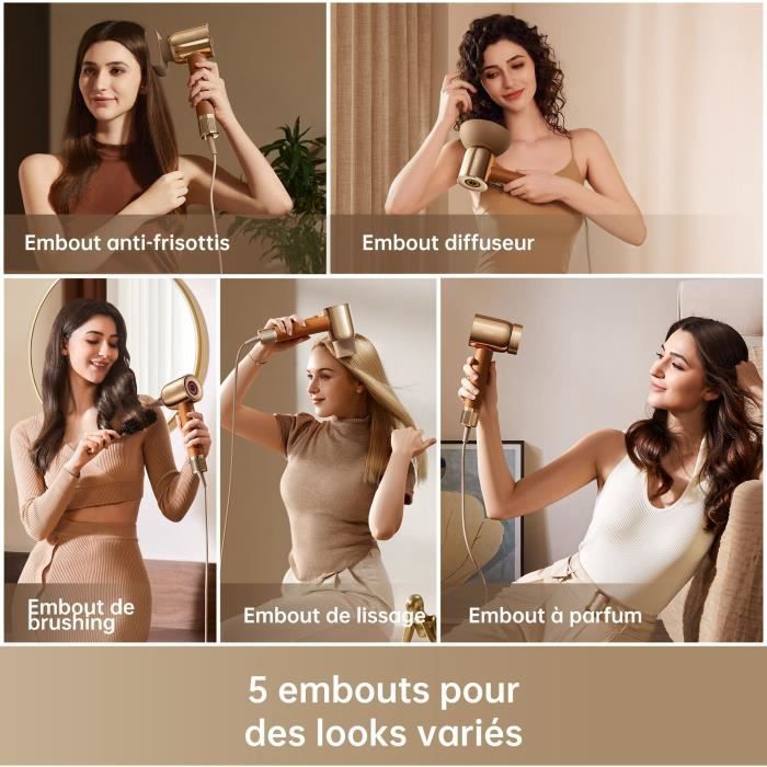 Seche-cheveux a grande vitesse - DREAME - Hair Miracle - Avec 5 embouts pour un brushing professionel - Faible bruit