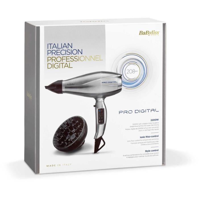 Seche-cheveux - BaByliss - 6000E Pro Digital 2200 - Technologie Ionique et Céramique - Fabriqué en Italie