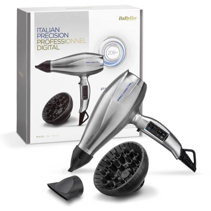 Seche-cheveux - BaByliss - 6000E Pro Digital 2200 - Technologie Ionique et Céramique - Fabriqué en Italie